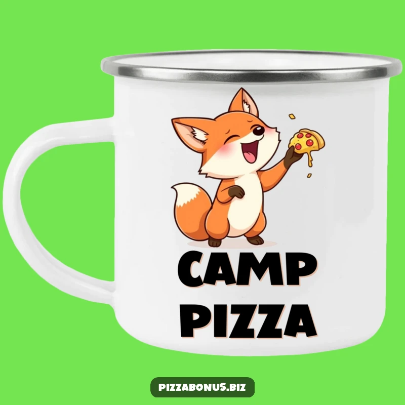 Funny Fox Pizza Toss Camp Mug: Adventure Brews Laughter