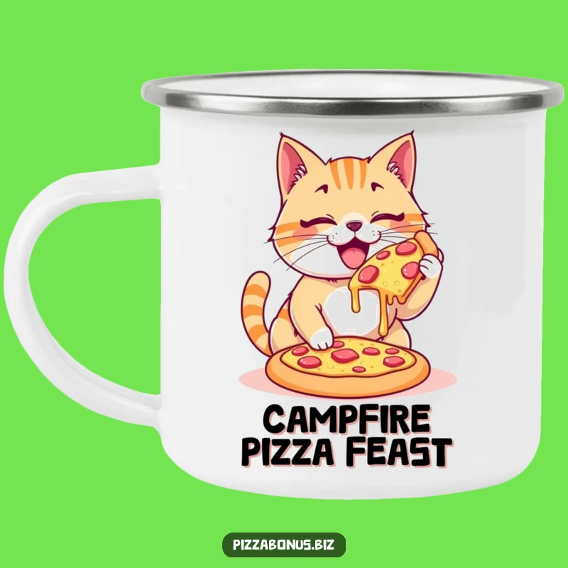 Funny Cat Pizza Devouring Camping Mug, Durable and Hilarious Outdoor Companion