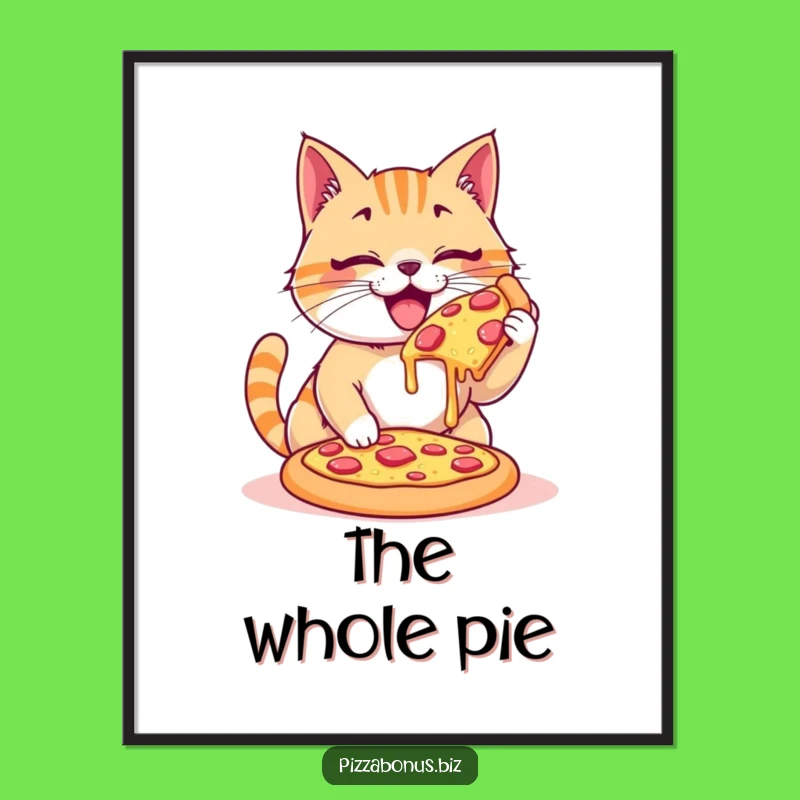 Funny Cat Pizza Devouring Digital Art, Instant Hilarious Decor for Walls