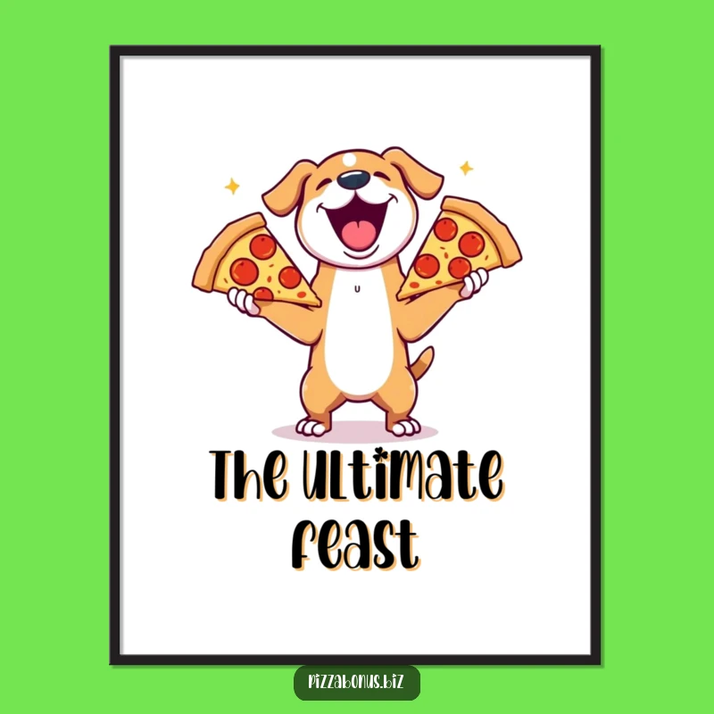 Funny Dog Pizza Juggling Digital Art, Instant Hilarious Decor for Walls