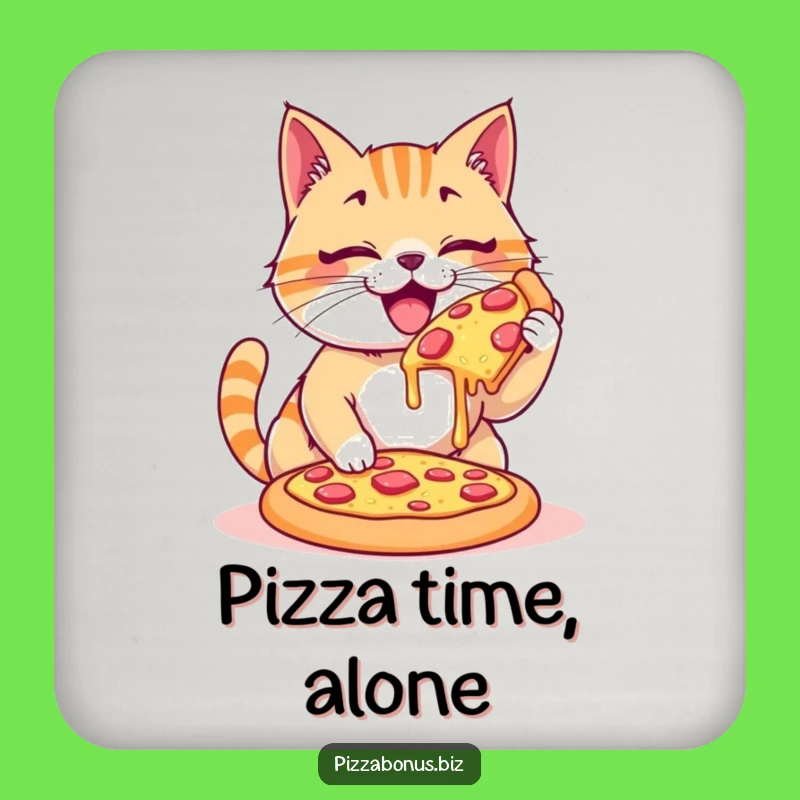 Funny Cat Pizza Devouring Drink Coaster, Humorous Protection for Surfaces