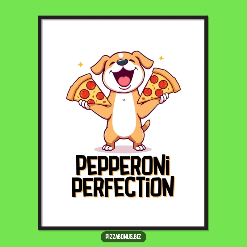 Funny Dog Pizza Juggling Poster, Whimsical Wall Art for Kitchens and Pups