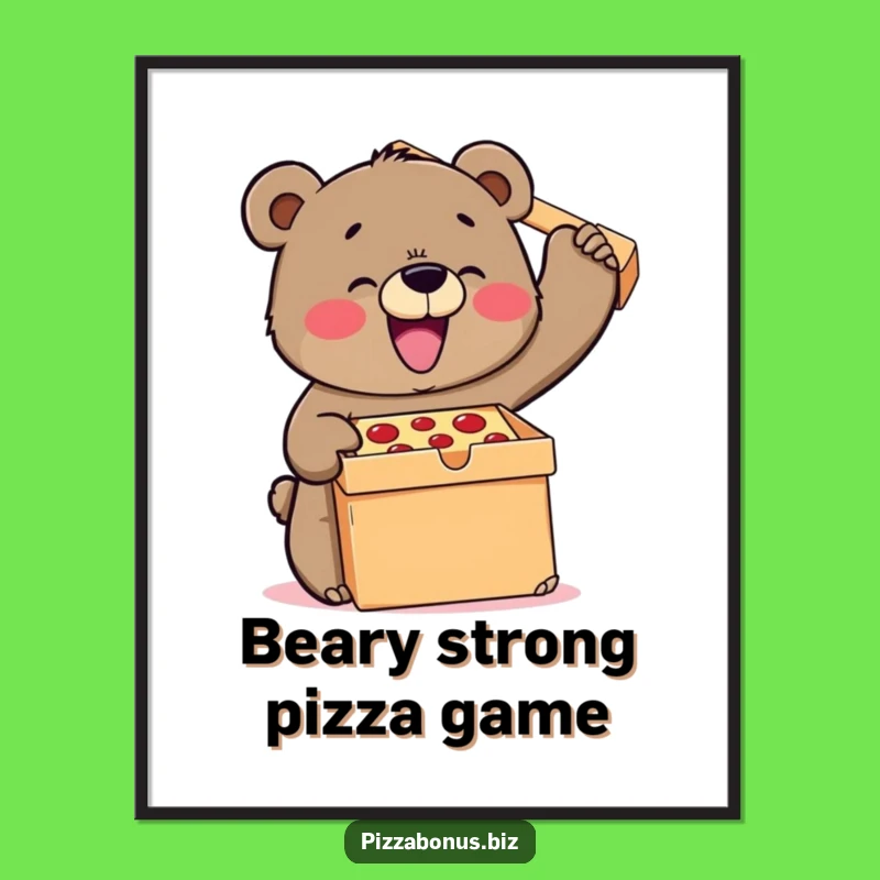 Bear Lifting Pizza Free Printable Wall Art - Humorous Downloadable Decor