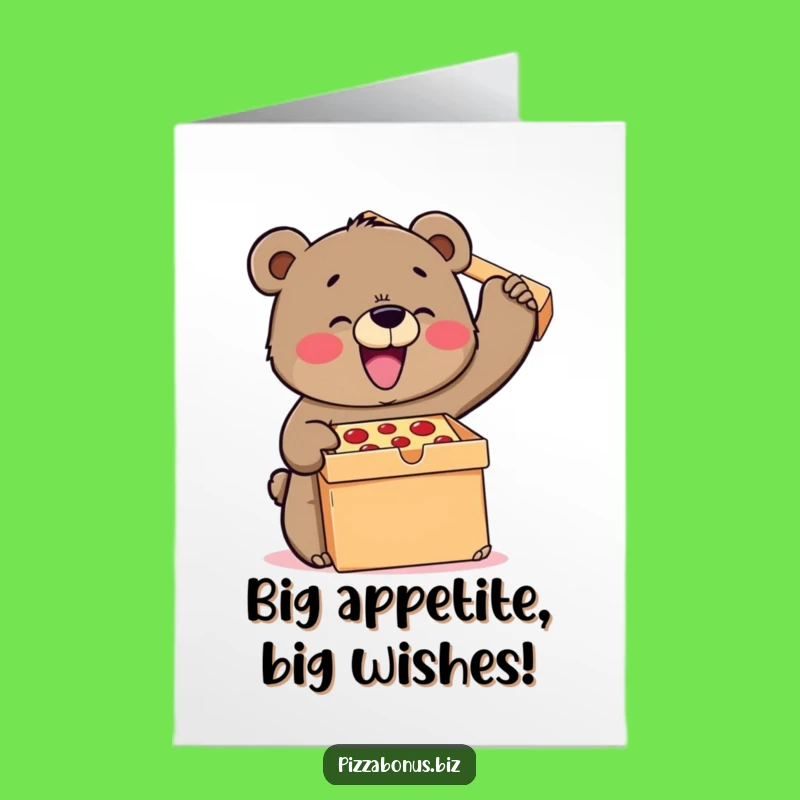Bear Lifting Pizza Free Printable Birthday Card - Funny Downloadable Gift