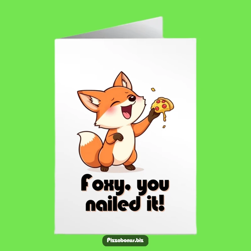 Fox Pizza Toss Free Printable Congrats Card - Humorous Downloadable Celebration