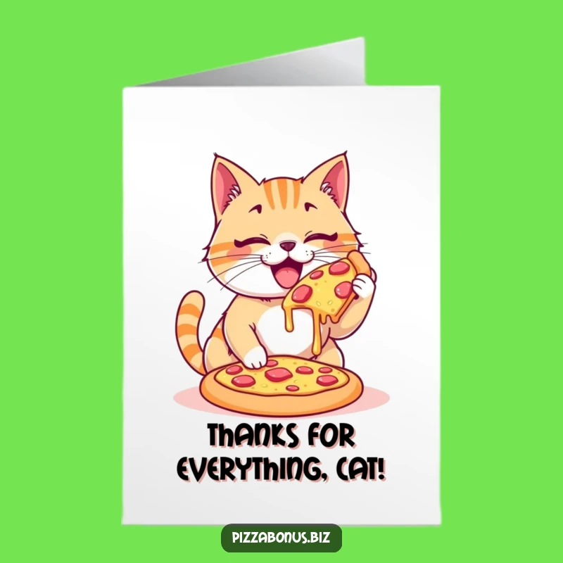 Free Printable Cat Pizza Thank You Card - Humorous Downloadable Gratitude Gift