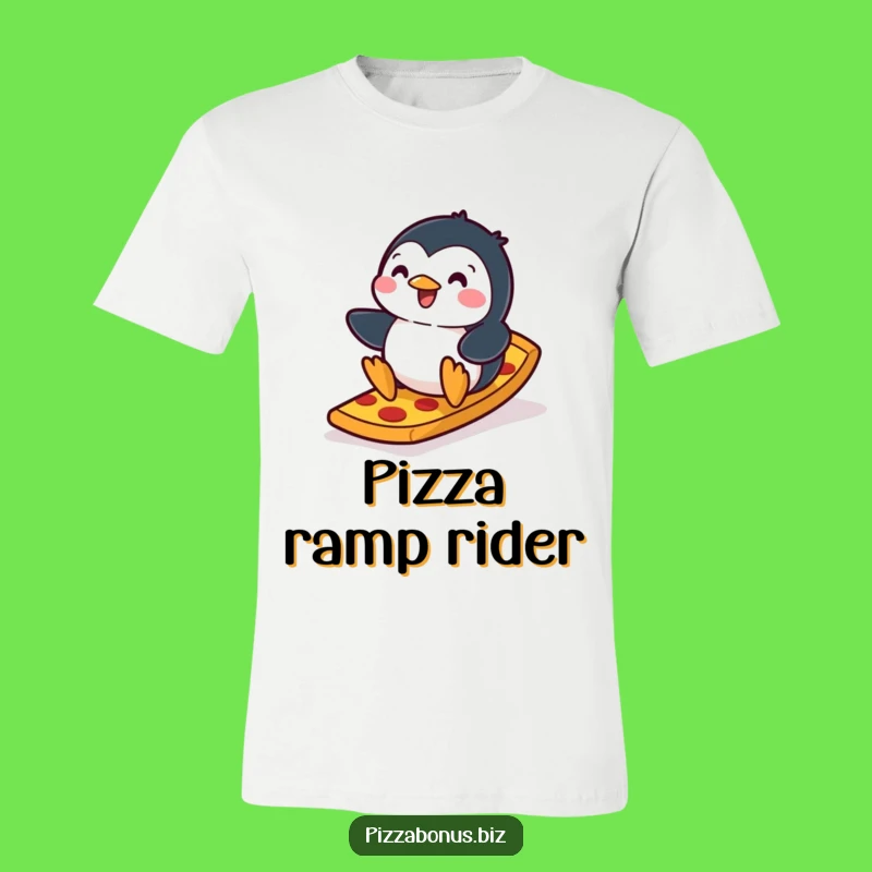 Funny Penguin Pizza Crust Slide T-Shirt: Express Your Playful Side