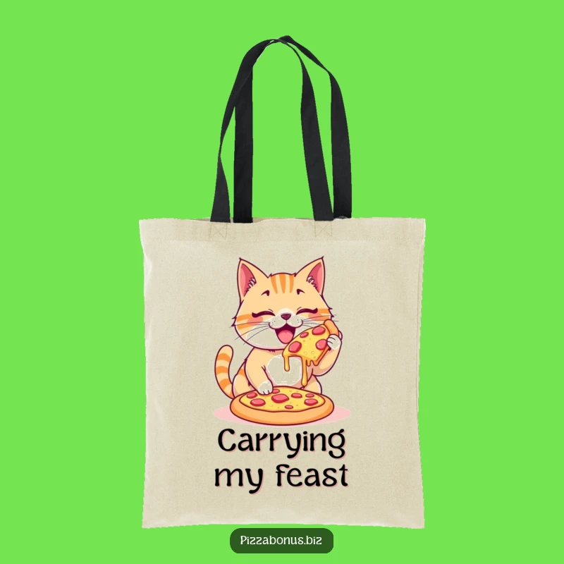 Funny Cat Pizza Devouring Tote Bag, Hilarious Accessory for Feline Foodies