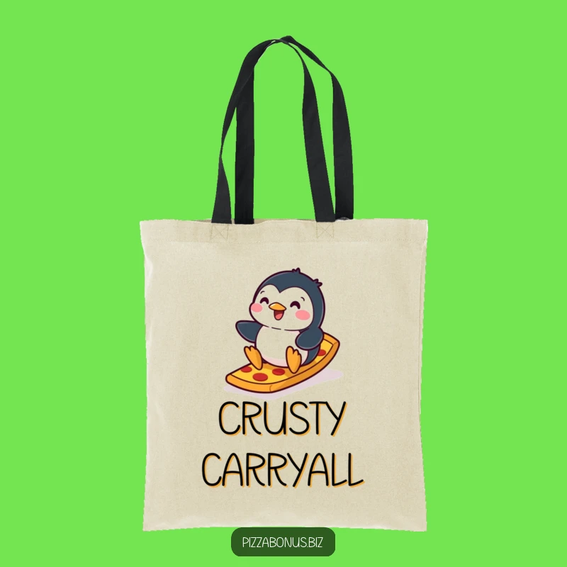 Funny Penguin Pizza Crust Tote Bag: Carry Your Laughs in Style